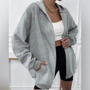 SHEIN Solid Drop Shoulder Zip Up Thermal Hoodie
